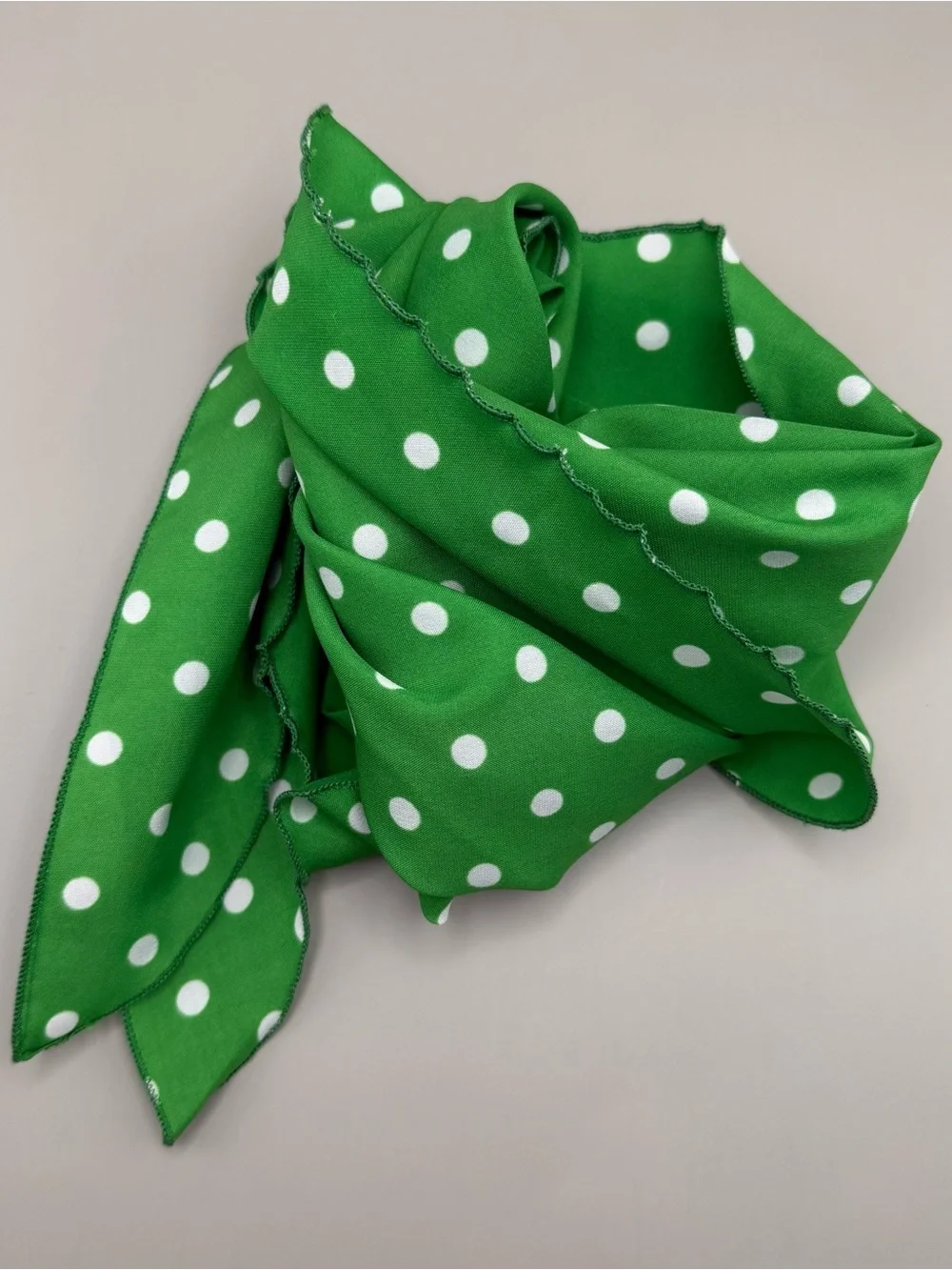 Vintage Retro Head Neck Wrap Scarf Green White Polka Dots
